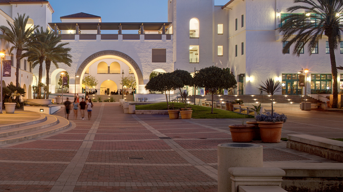 Student union building at sunset
